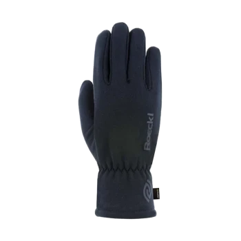 Schwarze Winterhandschuhe mit enger Passform, mit dem "Roeckl"-Logo an der Seite.