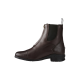 Braune Reitstiefelette mit elastischen Seitenpaneelen und einer kleinen Zuglasche, mit einem Logo an der Seite.