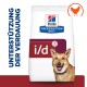 Hill's Prescription Diet i/d Hundefutterbeutel mit einem lächelnden Hund, mit dem Text 'UNTERSTÜTZUNG DER VERDAUUNG' auf der linken Seite.