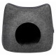 Gray felt cat cave pet bed with round front entrance, zippered side seam and inner cushion