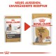 Zwei Beutel Royal Canin Hundefutter für Yorkshire Terrier, beschriftet "Erwachsene" und "Fellgesundheit", mit dem Text "NEUES AUSSEHEN, UNVERÄNDERTE REZEPTUR."