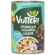Eine Dose Vutter! Hundefutter mit einem grünen Etikett, auf dem "Pflanzlich Vollwertig Lecker" steht, und Bildern von Kartoffeln und Spinat.