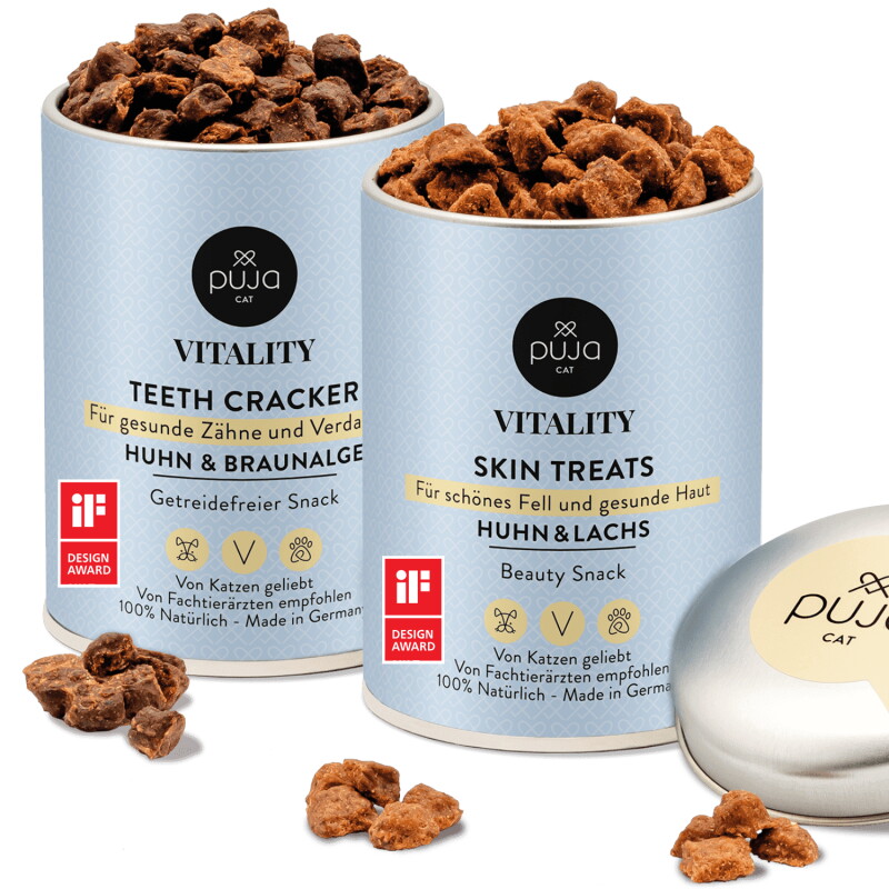 PUJA Doppelt Fit Snacks Vitality Teeth + Skin für Katzen 2x150g