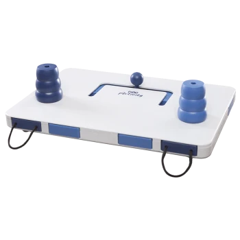 Jouet puzzle interactif pour chien avec une base blanche et des éléments bleus, conçu pour la stimulation mentale et le jeu.