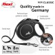 Black 8m flexi dog leash with ergonomic grip, 50kg capacity, braking system, and Multi Box slot. Quality made in Germany.