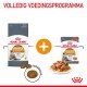 Royal Canin Hair & Skin huisdiervoer verpakking met brokjes en natvoer op een bord, met de tekst 'Volledig Voedingsprogramma.'