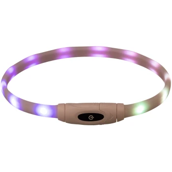 LED-Hundehalsbandlicht mit flexiblem Design, das mehrere Farben und einen zentralen Power-Knopf für eine einfache Bedienung bietet.
