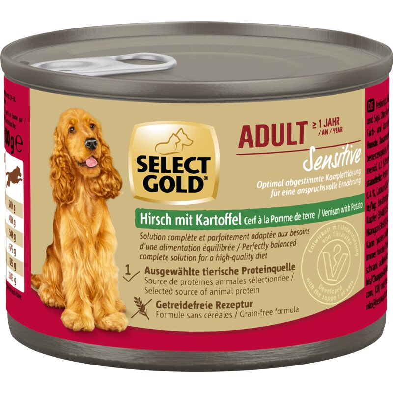 SELECT GOLD natvoer hond Sensitive Adult Hert met aardappelen 6x200 g