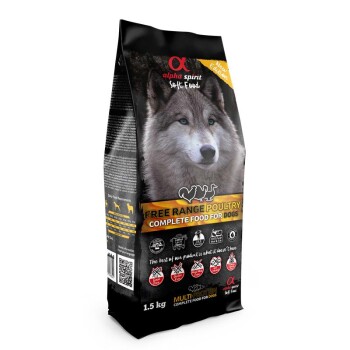 Tüte Alpha Spirit Soft Food Hundefutter mit Wolfbild, 'Free Range Poultry Complete Food for Dogs', 1,5 kg