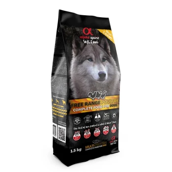 Tüte Alpha Spirit Soft Food Hundefutter mit Wolfbild, 'Free Range Poultry Complete Food for Dogs', 1,5 kg
