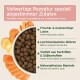 AniForte einzigartiges weiches Haustierfutter, mit runden braunen Kroketten, mit Text, der die spezielle Produktion zur Nährstoffretention und Feuchtigkeit hervorhebt.