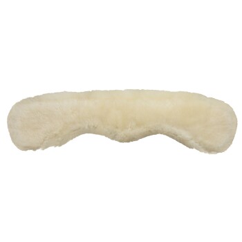 Ein weiches, cremefarbenes Haustierbett mit flauschiger Textur, in Form eines gebogenen Rechtecks, ideal für kleine Tiere.