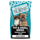 Dog food bag featuring two small dogs (a Chihuahua and a Yorkshire Terrier) with the label "TOY & SMALL BREED ORIGINAL CHICKEN & RICE ADULT/SENIOR."