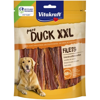 Vitakraft Pure Duck XXL Filets Hundesnacks, ohne Getreide, ohne Zusatzstoffe, 100 % magerer Entenfleischanteil, recycelbare Verpackung.