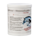 Behälter mit EquiPower Glucosamin-Pellets für Pferde, mit einer Pferdeillustration und Details zu Inhaltsstoffen, Dosierung und Vorteilen.