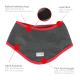 Ein graues Kühlbandana für Haustiere mit rotem Rand, mit einem Klettverschluss, aus 100% Polyester und PVA-Technologie.