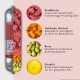 Verpackung für Haustierfutter für "Rind" Fleischrolle, die Rindfleisch, Hokkaido-Kürbis, Birne und Destillatöl-Zutaten und Vorteile zeigt.