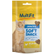 MultiFit Soft Snack für Katzen, mit einer orangefarbenen Tabby-Katze auf der Verpackung, mit herzförmigen Leckereien und dem Text 'Huhn'.