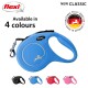 Blue flexi dog leash labeled "NEW CLASSIC," available in 4 colors, with a logo indicating "MADE IN GERMANY."