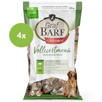 Graf BARF Vollwertmenü Lamm Hundefutter 2,5 kg Packung mit Lammknochenwürfeln, Premiumqualität, für ausgewachsene Hunde.