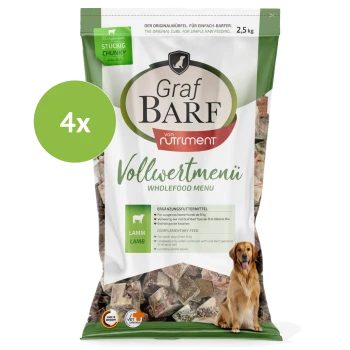 Graf BARF Vollwertmenü Lamm Hundefutter 2,5 kg Packung mit Lammknochenwürfeln, Premiumqualität, für ausgewachsene Hunde.