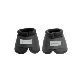 Schwarze Hufschuhe für Pferde mit gepolstertem oberen Teil, mit einem grauen Etikett, das "WALDHAUSEN" liest.