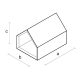 Linienzeichnung eines Tierhauses mit beschrifteten Abmessungen: a (Länge), b (Breite) und c (Höhe).