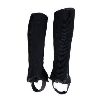 Schwarze Hundepflege-Beinschützer mit gerippter Textur und verstellbaren Riemen, entworfen für Sicherheit und Komfort während der Pflege.