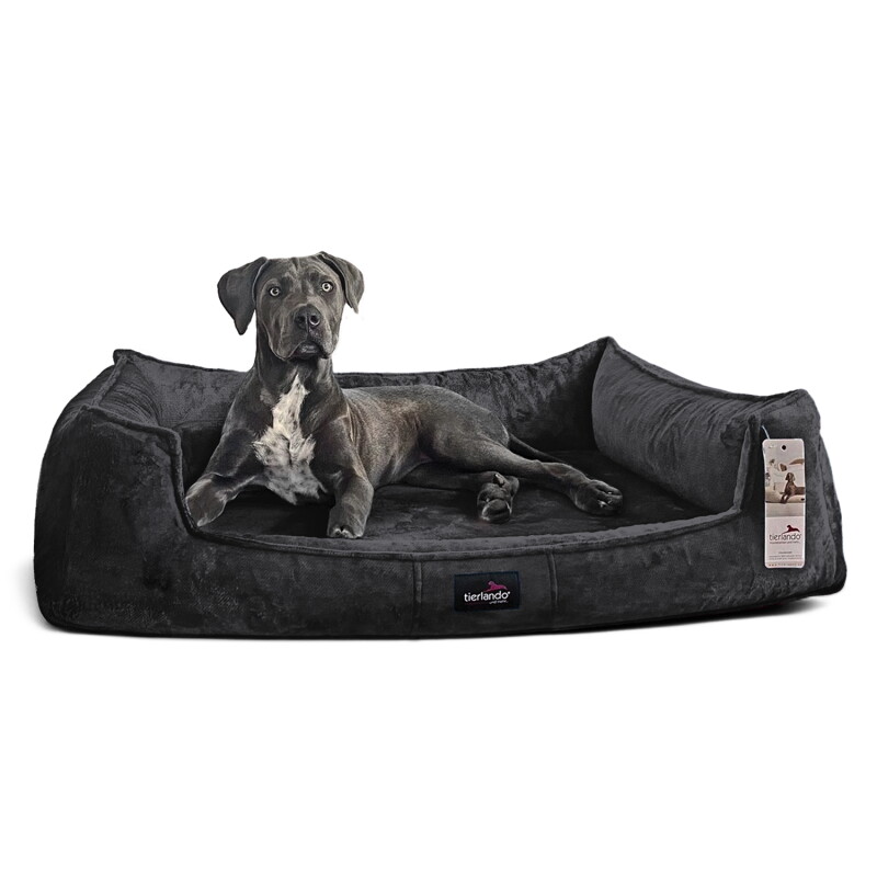 Tierlando ® Orthopädisches Hundebett FRANKLIN Kuscheliger Teddy-Stoff - Hundesofa anthrazit 1,1 m, 22 cm, 90 cm