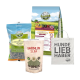 Bellfor-Hundefutterprodukte: "Landgut-Happen mit Insekten" Beutel, "Shiimun Slim" Paket und Tragetasche mit der Aufschrift "HUNDE LIEB HABER."