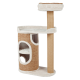 Katzenbaum mit einem Kratzbaum, zwei Ebenen und gemütlichen Verstecken, mit einem weichen beige und Naturfaser-Design.