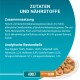Verpackung für Haustierfutter, die eine Schüssel mit Hühner-Nassfutter zeigt, mit deutschen Zutaten und Nährwertinformationen zu Feuchtigkeit, Protein und Fett.