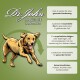 Illustration, die die Vorteile von Hundefutter hervorhebt, mit einem laufenden Hund und Text auf Deutsch über gesunde Verdauung, Haut und Herz.