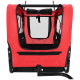 Roter Haustierwagen mit einem Netz vorne, der ein geräumiges Inneres und einen Lenker bietet, entworfen für den Transport kleiner Haustiere.