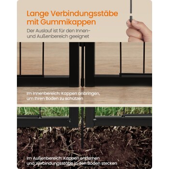 Lange Verbindungstäbe mit Gummikappen für Innen- und Außenbereich, Anleitung zur Nutzung im Innen- und Außenbereich.