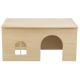 Holzhaustierhaus mit flachem Dach, gewölbtem Eingang und kleinem Fenster, entworfen für kleine Tiere.