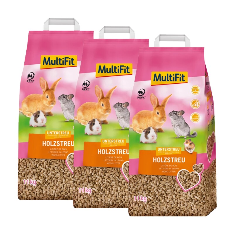 MultiFit natuurlijk houtstrooisel 3x11 kg