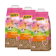 Drei Beutel MultiFit Holzstreu für Kleintiere, mit einem rosa Design mit Kaninchen und Meerschweinchen, jeweils 11 kg schwer.