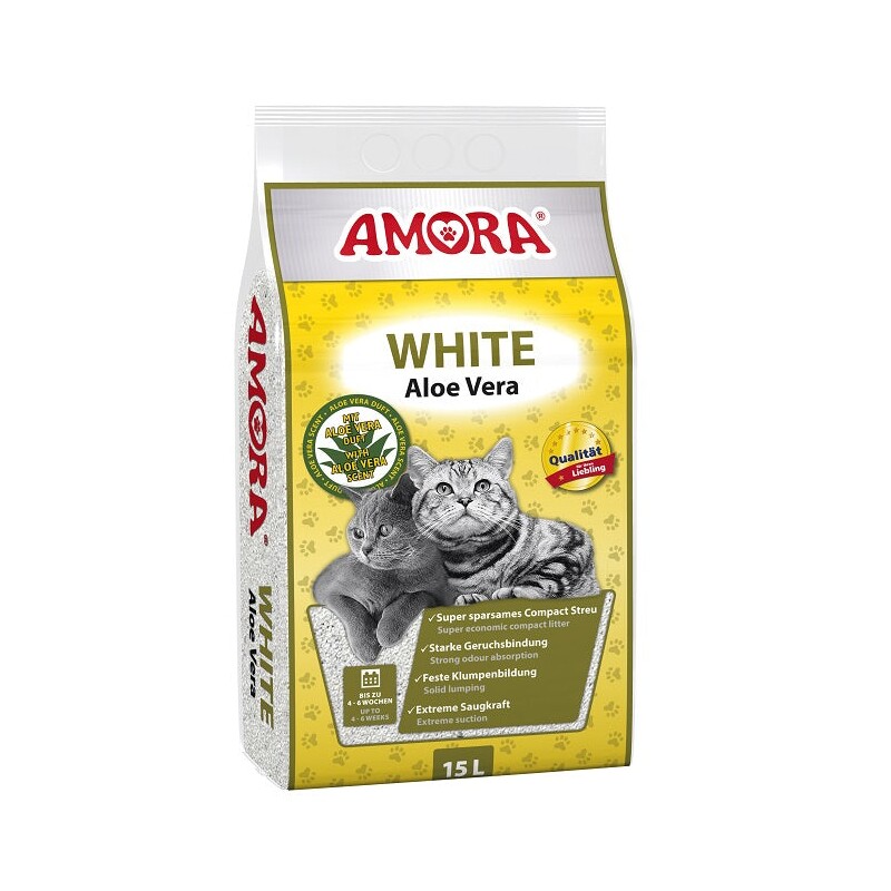 Amora Katzenstreu White Compact mit Aloe Vera Duft 15 Liter