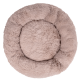 Runder, plüschiger Haustierbett in einer sanften beige Farbe, mit einem flauschigen äußeren Rand und einem gemütlichen Zentrum für Haustiere zum bequemen Ausruhen.