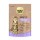 Katze Futterverpackung mit einer getigerten Katze, beschriftet "SELECT GOLD ADULT Sterilised", mit Details zu Huhn und Kartoffelzutaten.