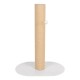 Katzensch scratching post mit einem hohen, zylindrischen Design aus Naturfaser, mit einem baumelnden Spielzeugball und einem weißen Sockel.