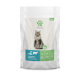 Verpackung für Katzenfutter mit einer flauschigen Katze auf der Vorderseite, beschriftet mit "Fellicita Adult" und Zutaten: Meeresfrüchte, Robbe und Rindfleisch mit Apfel und Petersilie.
