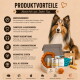 Wildfang Lederknochen Kauspielzeug für mittelgroße Hunde 15-25 kg mit Verpackung und knochenförmigem Kauspielzeug.