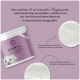Ein rundes, weiches Augenkissen neben einem lila Behälter mit der Aufschrift "AUGENPads" für die Augenpflege von Haustieren, mit Text, der die doppelseitige Verwendung und das Material beschreibt.