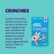 Publicité bleu sarcelle vif montrant un sachet Edgard Cooper Crunchies saumon pour friandises pour chats avec dessin de chat et texte des ingrédients en français.