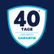 Schildförmiges Abzeichen mit "40 TAGE" und "KEIN GERUCH GARANTIE" in fettem Text, das eine 40-tägige geruchsfreie Garantie anzeigt.