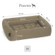 Hundebett in neutraler Farbe, Abmessungen beschriftet: 70 cm (Länge), 50 cm (Breite), 40 cm (Höhe), 15 cm (Seitenhöhe), gekennzeichnet als Größe M.