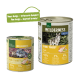 Dosen-Hundefutter von Real Nature mit "Wilderness Pure Turkey" für Erwachsene, das 95% Truthahngehalt hervorhebt, mit einem neuen Designetikett.