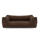 Orthopädisches Memory-Schaum-Tierbett in Braun mit Text über perfekte Druckverteilung für entspannte Gelenke und tiefen Schlaf.